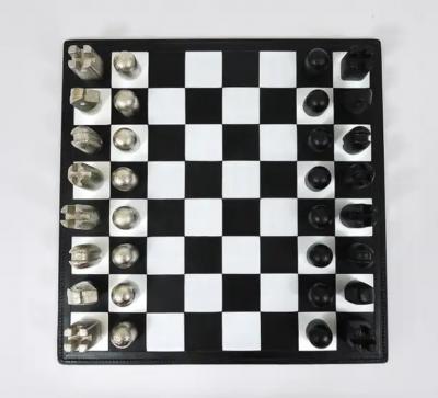  Werkst tte Carl Aub ck Carl Aubock Modernist Cast Iron Chess Game Set with Handmade Leather Board