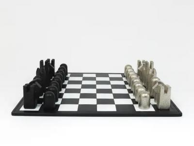  Werkst tte Carl Aub ck Carl Aubock Modernist Cast Iron Chess Game Set with Handmade Leather Board