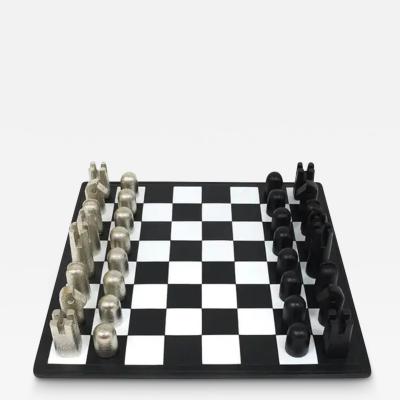  Werkst tte Carl Aub ck Carl Aubock Modernist Cast Iron Chess Game Set with Handmade Leather Board