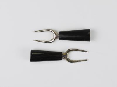  Werkst tte Carl Aub ck Carl Aubock Pair Forks Horn Brass Leather Holder Corn Cob Skewers 1930s