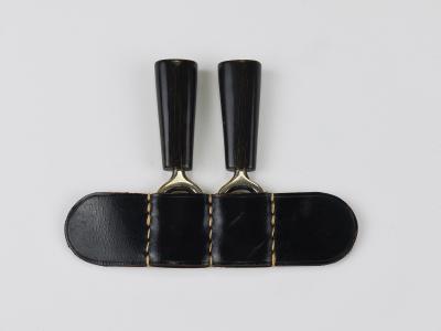  Werkst tte Carl Aub ck Carl Aubock Pair Forks Horn Brass Leather Holder Corn Cob Skewers 1930s