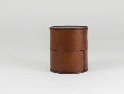  Werkst tte Carl Aub ck Carl Aubock Round Leather Storage Box with Lid Vienna Austria 1950s