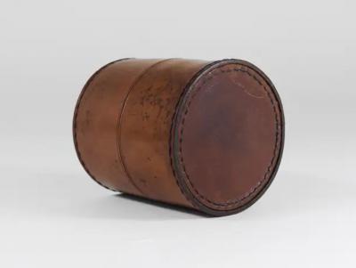  Werkst tte Carl Aub ck Carl Aubock Round Leather Storage Box with Lid Vienna Austria 1950s