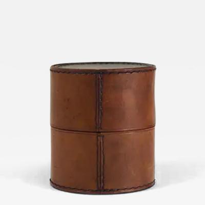  Werkst tte Carl Aub ck Carl Aubock Round Leather Storage Box with Lid Vienna Austria 1950s