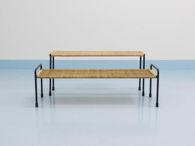  Werkst tte Carl Aub ck Carl Aubock Side Table Flower Plant Bench Iron Rattan Wicker Austria 1950s