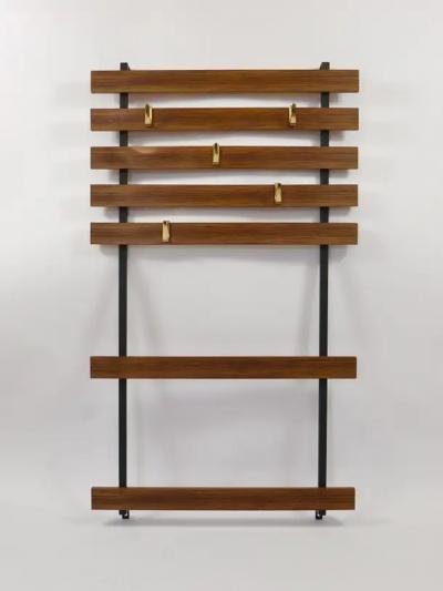 Werkst tte Carl Aub ck Carl Aubock Wall Coat Rack with 5 Brass Hooks Walnut Iron Austria 1950s