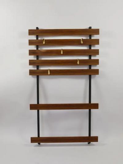 Werkst tte Carl Aub ck Carl Aubock Wall Coat Rack with 5 Brass Hooks Walnut Iron Austria 1950s