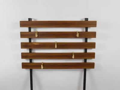 Werkst tte Carl Aub ck Carl Aubock Wall Coat Rack with 5 Brass Hooks Walnut Iron Austria 1950s