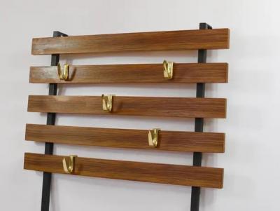 Werkst tte Carl Aub ck Carl Aubock Wall Coat Rack with 5 Brass Hooks Walnut Iron Austria 1950s