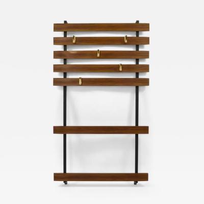  Werkst tte Carl Aub ck Carl Aubock Wall Coat Rack with 5 Brass Hooks Walnut Iron Austria 1950s