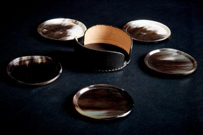  Werkst tte Carl Aub ck Horn Coaster Set with Leather Holder by Werkst tte Carl Aub ck