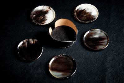  Werkst tte Carl Aub ck Horn Coaster Set with Leather Holder by Werkst tte Carl Aub ck