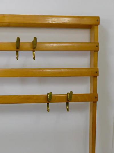Werkst tte Carl Aub ck Large Carl Aub ck Mid Century Coat Rack Beech Wardrobe with 8 Brass Hooks 1950s