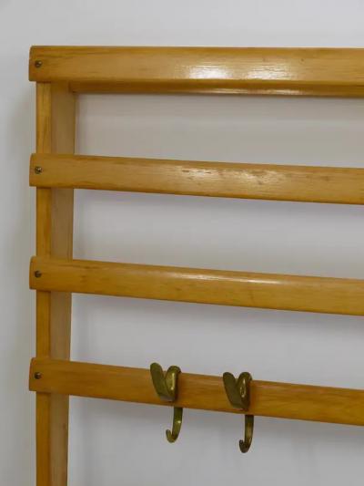 Werkst tte Carl Aub ck Large Carl Aub ck Mid Century Coat Rack Beech Wardrobe with 8 Brass Hooks 1950s