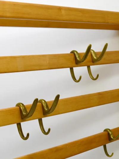 Werkst tte Carl Aub ck Large Carl Aub ck Mid Century Coat Rack Beech Wardrobe with 8 Brass Hooks 1950s