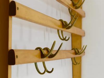 Werkst tte Carl Aub ck Large Carl Aub ck Mid Century Coat Rack Beech Wardrobe with 8 Brass Hooks 1950s