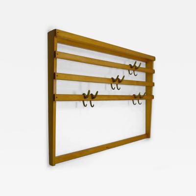  Werkst tte Carl Aub ck Large Carl Aub ck Mid Century Coat Rack Beech Wardrobe with 8 Brass Hooks 1950s