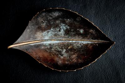  Werkst tte Carl Aub ck Leaf shaped brass Bowl with dark Patina by Werkst tte Carl Aub ck
