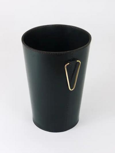  Werkst tte Carl Aub ck Mid Century Carl Aub ck Black Leather Brass Wastepaper Basket Austria 1950s