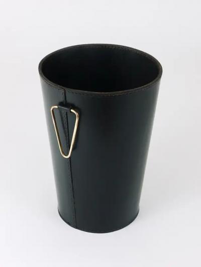  Werkst tte Carl Aub ck Mid Century Carl Aub ck Black Leather Brass Wastepaper Basket Austria 1950s