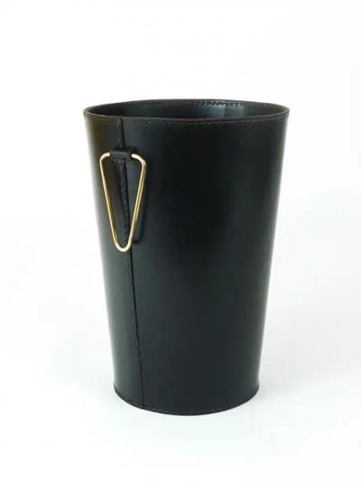  Werkst tte Carl Aub ck Mid Century Carl Aub ck Black Leather Brass Wastepaper Basket Austria 1950s