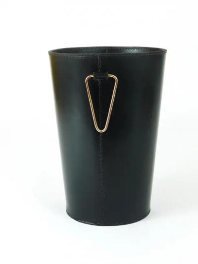  Werkst tte Carl Aub ck Mid Century Carl Aub ck Black Leather Brass Wastepaper Basket Austria 1950s