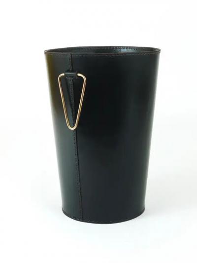  Werkst tte Carl Aub ck Mid Century Carl Aub ck Black Leather Brass Wastepaper Basket Austria 1950s