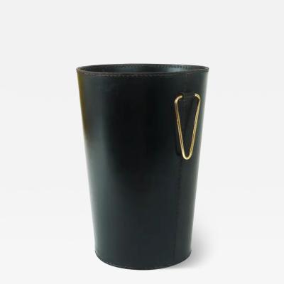  Werkst tte Carl Aub ck Mid Century Carl Aub ck Black Leather Brass Wastepaper Basket Austria 1950s