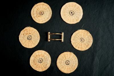  Werkst tte Carl Aub ck Set of Six Straw Coasters with Brass Holder by Werkst tte Carl Aub ck