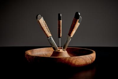  Werkst tte Carl Aub ck Wooden Fruit Bowl with Six Knives by Werkst tte Carl Aub ck
