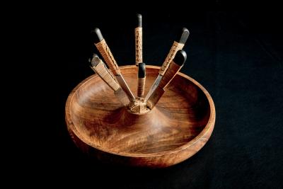  Werkst tte Carl Aub ck Wooden Fruit Bowl with Six Knives by Werkst tte Carl Aub ck