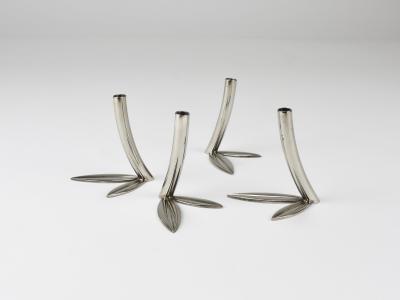  Werkst tte Hagenauer Wien Werkst tte Hagenauer 4 Soliflore Leaf Vases Brass Nickel Vienna 1960s