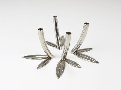  Werkst tte Hagenauer Wien Werkst tte Hagenauer 4 Soliflore Leaf Vases Brass Nickel Vienna 1960s