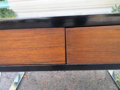  West Michigan Furniture Co Wonderful Milo Baughman style Black Lacquered Rosewood Desk Chrome X Base