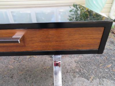  West Michigan Furniture Co Wonderful Milo Baughman style Black Lacquered Rosewood Desk Chrome X Base