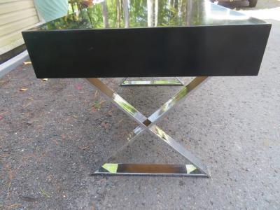  West Michigan Furniture Co Wonderful Milo Baughman style Black Lacquered Rosewood Desk Chrome X Base