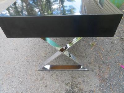  West Michigan Furniture Co Wonderful Milo Baughman style Black Lacquered Rosewood Desk Chrome X Base