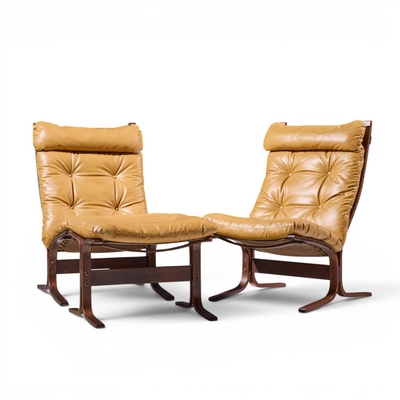  Westnofa Furniture Westnofa Mid Century Norwegian Siesta Bentwood Lounge Chairs Pair with Ottoman
