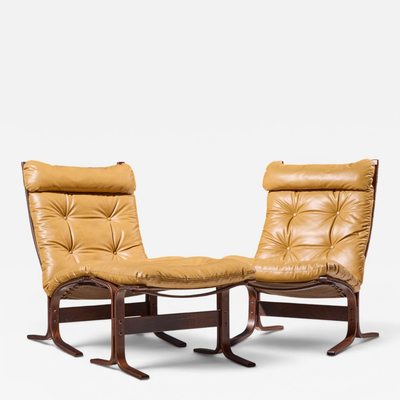  Westnofa Furniture Westnofa Mid Century Norwegian Siesta Bentwood Lounge Chairs Pair with Ottoman