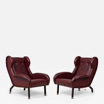  Westnofa of Norway Pair of Westnofa Norwegian Burgundy Leather Upholstered Wing Armchairs