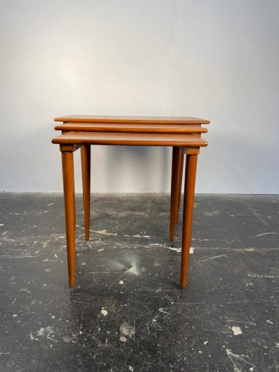  Westnofa of Norway Westnofa Teak Set of 3 Nesting Tables with Conical Legs