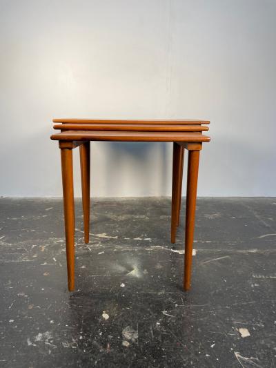  Westnofa of Norway Westnofa Teak Set of 3 Nesting Tables with Conical Legs