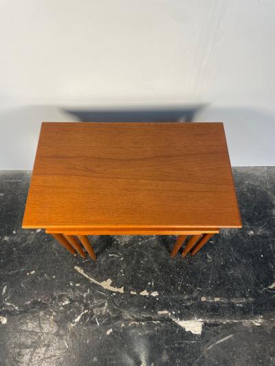  Westnofa of Norway Westnofa Teak Set of 3 Nesting Tables with Conical Legs