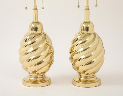  Westwood Industries Pair of 1960s Mirror Polished Brass Swirl Lamps by Westwood Industries 
