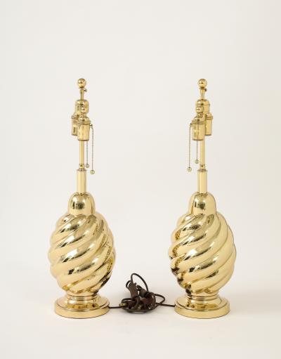  Westwood Industries Pair of 1960s Mirror Polished Brass Swirl Lamps by Westwood Industries 