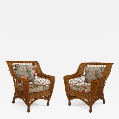  Whip O Will O Furniture Co Pair of American Mission Bar Harbor style Natural Wicker Arm Chairs