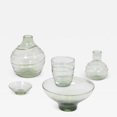  Whitefriars Set of 5 Ribbon Trailed Glass Vases and Bowls by Barnaby Powell for Whitefriars