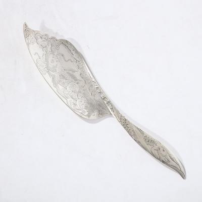  Whiting Manufacturing Company Aesthetic Movement Sterling Silver Fish Slice w Acid Etched Detail by Whiting
