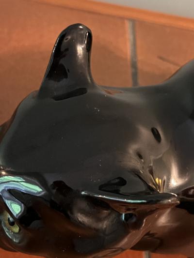  Wiener Werkst tte AUSTRIAN CERAMIC BLACK CAT WITH GLASS EYES BY WIENER WERKSTATTE