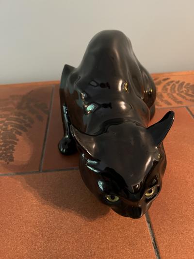  Wiener Werkst tte AUSTRIAN CERAMIC BLACK CAT WITH GLASS EYES BY WIENER WERKSTATTE